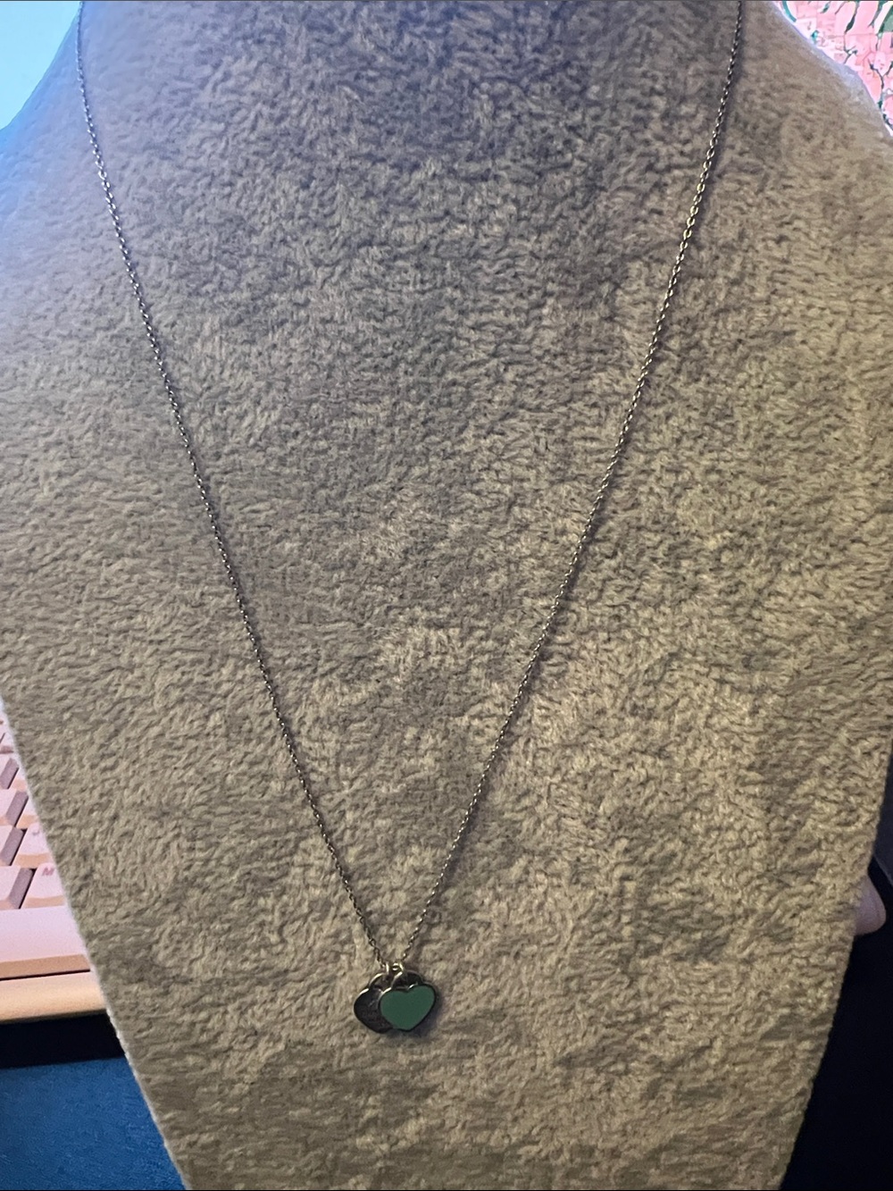 Authentic Return to Tiffany Double Heart necklace with blue heart